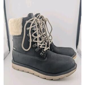 Alpine Design Women's 6 Leather Boots Grey Black Waterproof Faux Fur Hiking
